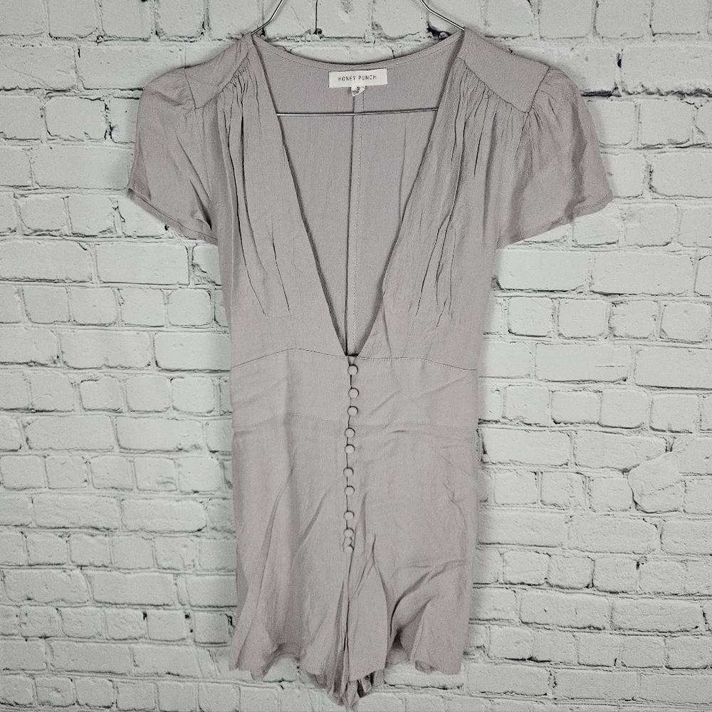 HONEY PUNCH | button detail low deep v-neck cap sleeve romper playsuit jumpsuit